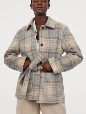H&M Beige and Gray Plaid Jacket